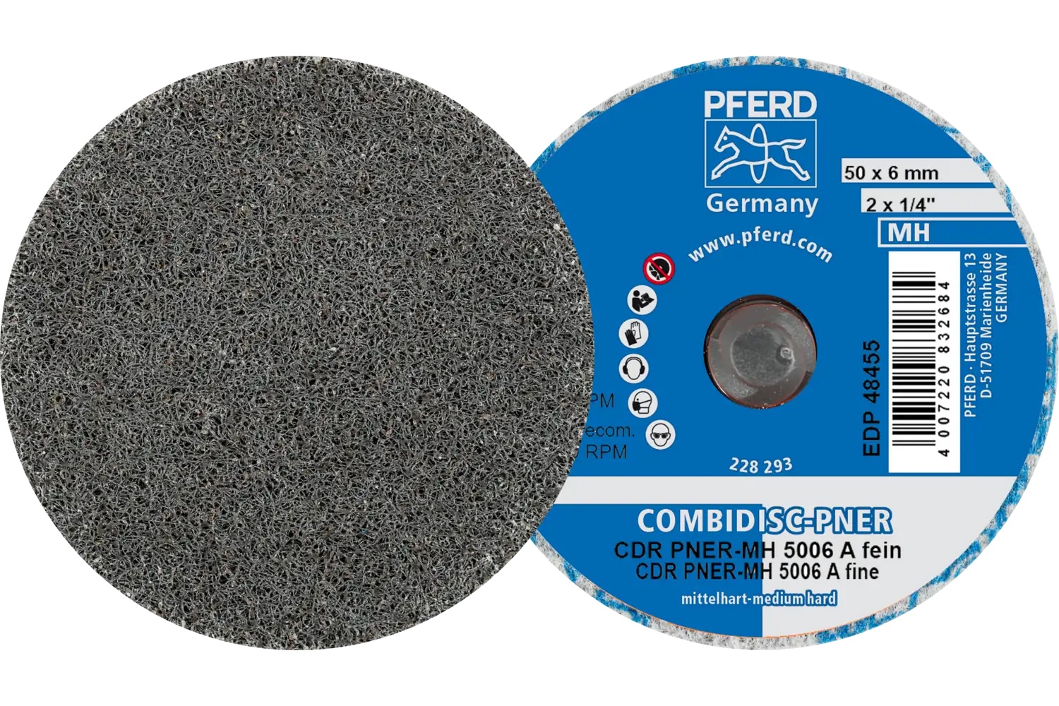 Picture of Pferd CombiDisc® Unitized Disc, 2" Dia, Type CDR, Fine, Medium-Hard, 6AF, Aluminum oxide